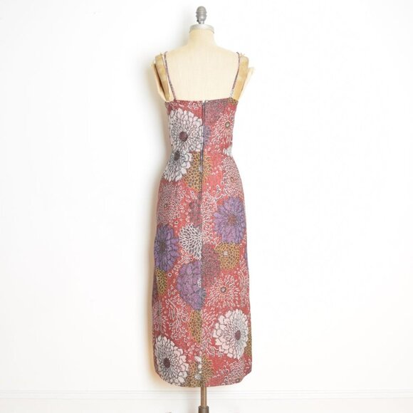 vintage 70s sun dress metallic floral mum print hippie boho sparkle maxi S M - Picture 6 of 7